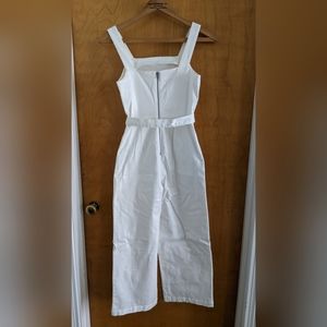 White stretch denim cotton jumpsuit